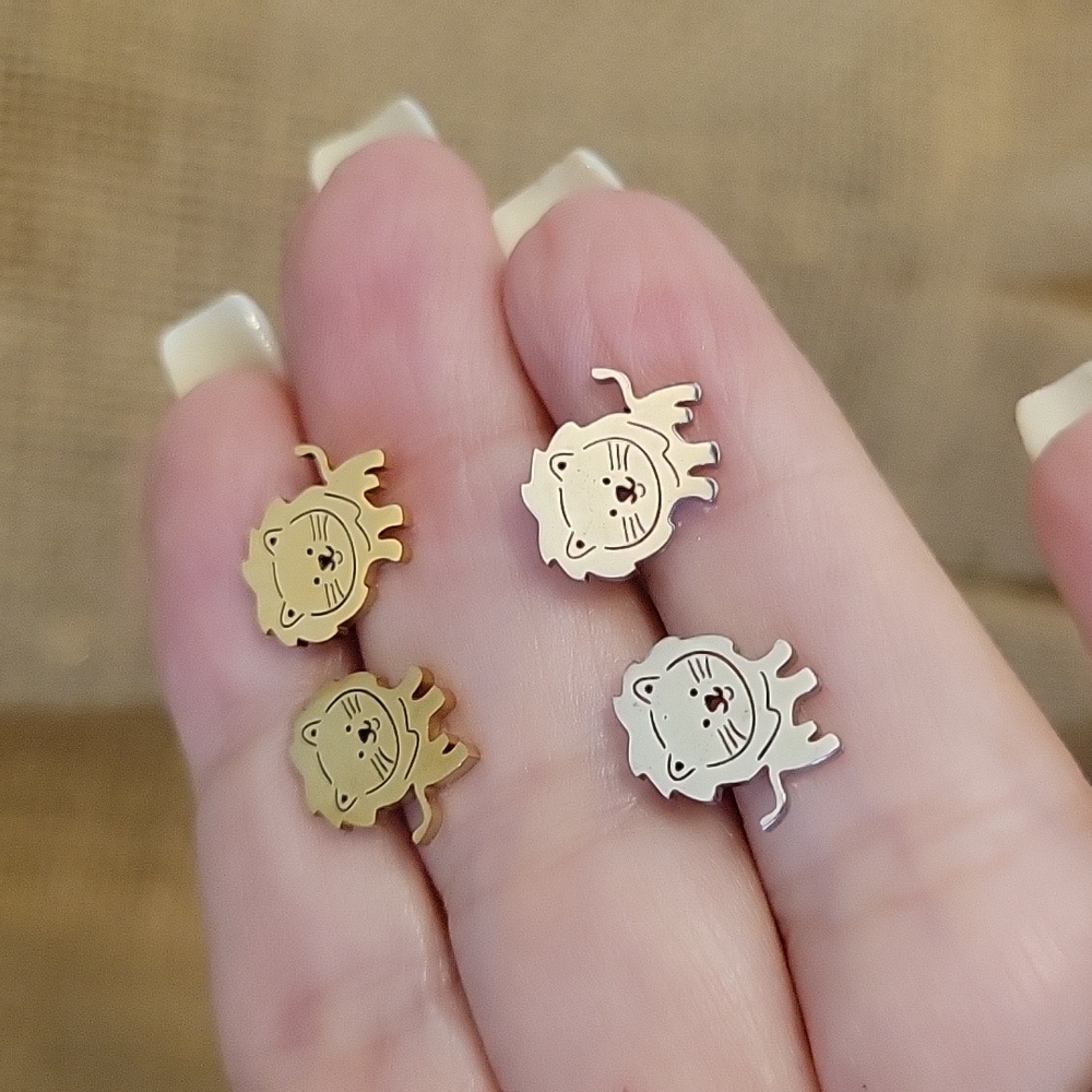 TOY LION STUD EARRINGS, CHOICE OF COLOR